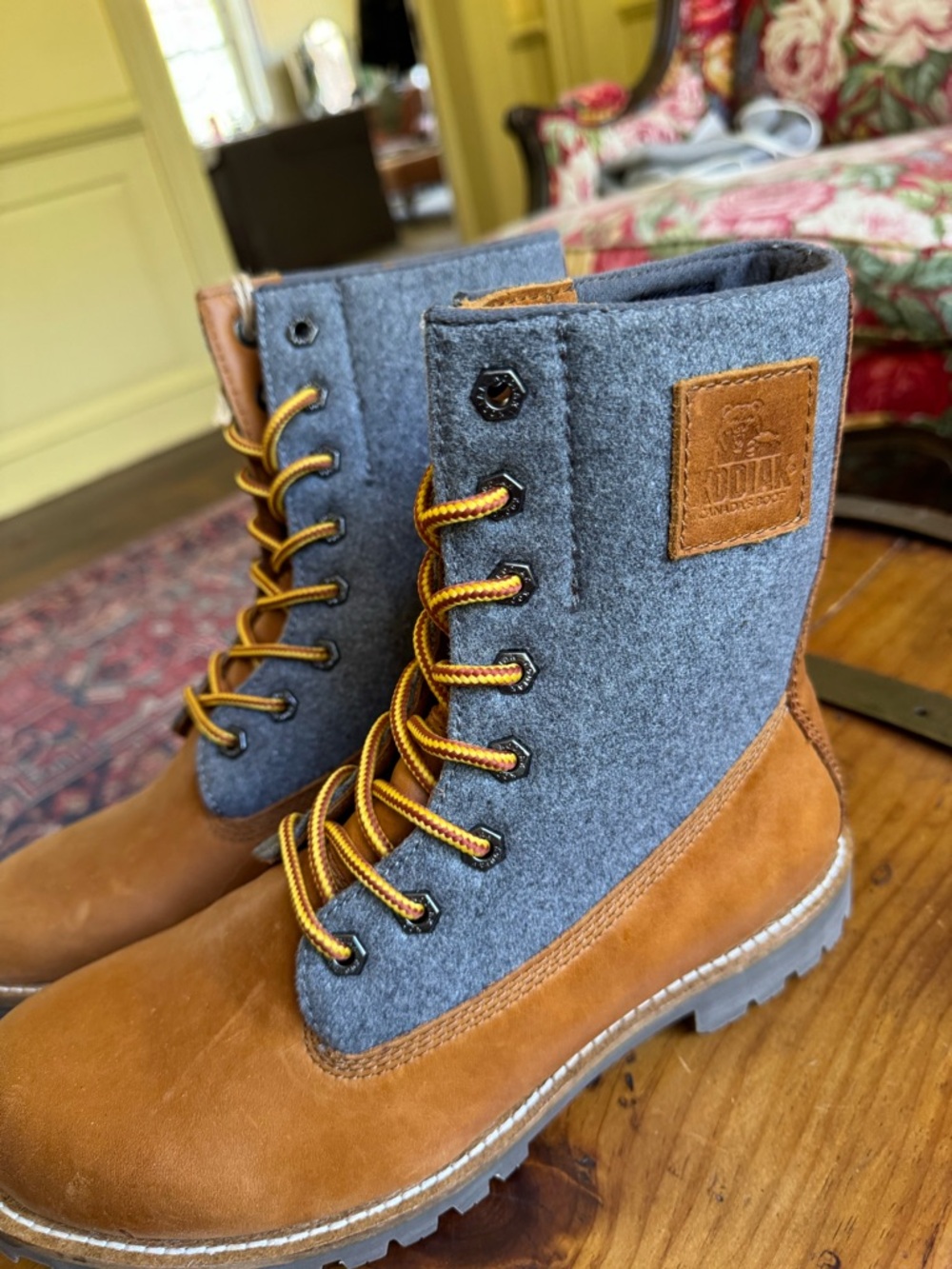 Kodiak Men’s Brown Leather and Gray Wool Lace-Up Boots